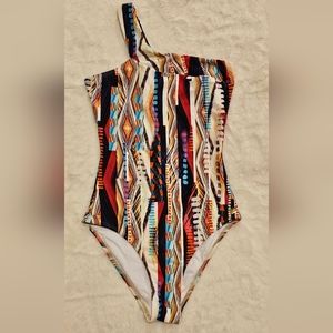 Mobo Luxury Designer Exclusive Swimwear Pippa Multicolor Striped One Piece XS